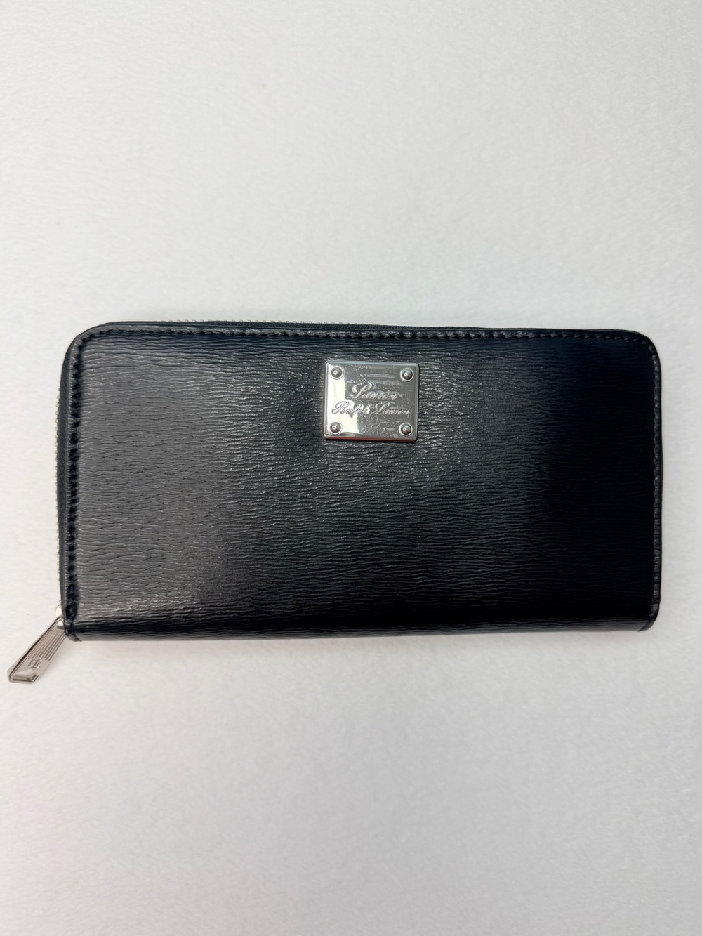 Ralph Lauren Newbury Zip Textured Leather Black Zip Wallet